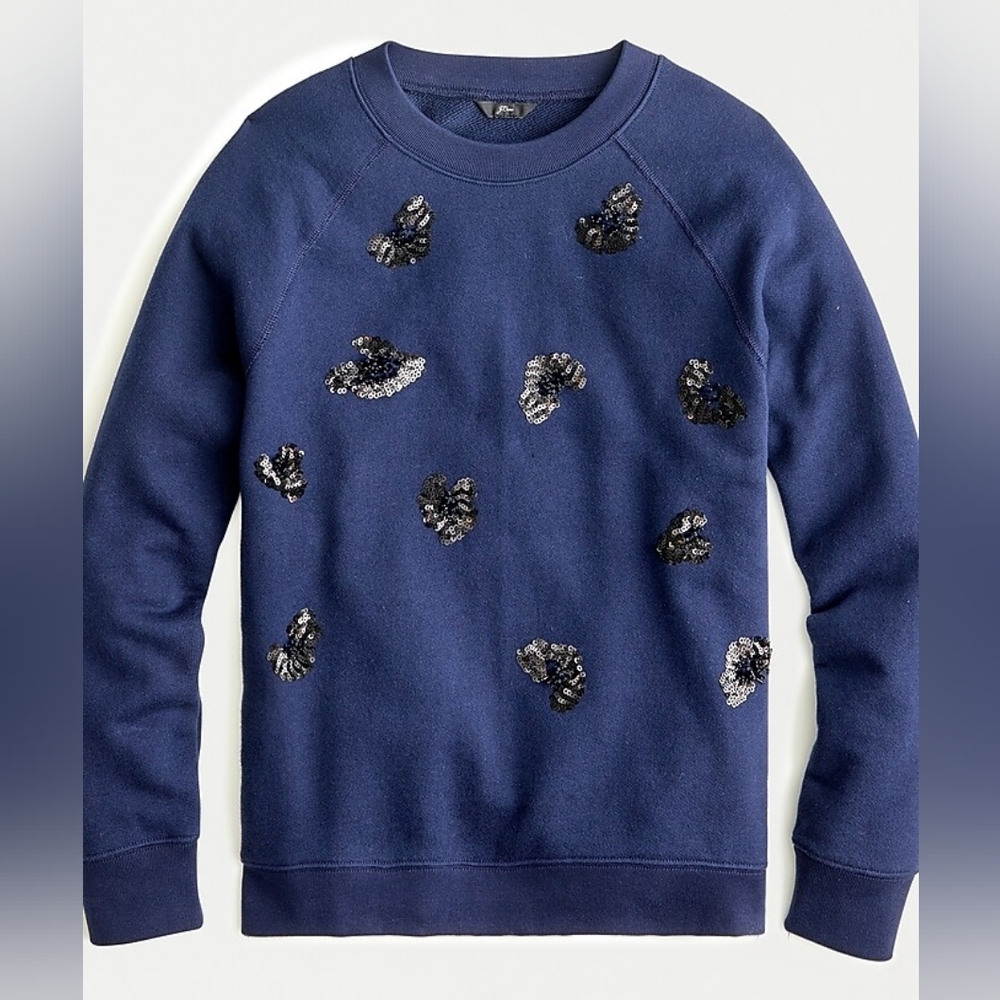 J Crew  Crewneck sweatshirt in beaded leopard | navy | XXS